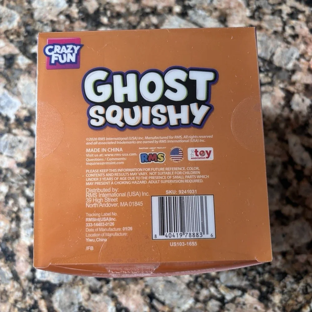 RMS Crazy Fun Five Below VIRAL Ghost Squishy Squeeze Toy, White/Purple Bow NEW